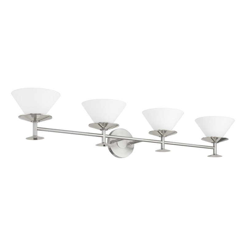 Luminaire pour meuble-lavabo à 4 lumières en nickel brossé et nickel poli 4 lumières avec verre opale gravé Tekamah