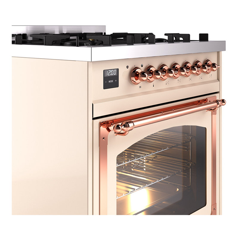 ILVE Nostalgie II Noblesse 30 in Dual Fuel Range, Liquid Propane, Antique White/Copper