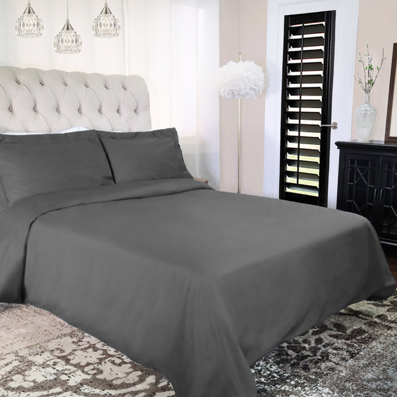 Ensemble de housse de couette 100% coton 300 fils 300 fils, Housse de couette double / grande et 2 taies déco, Gris