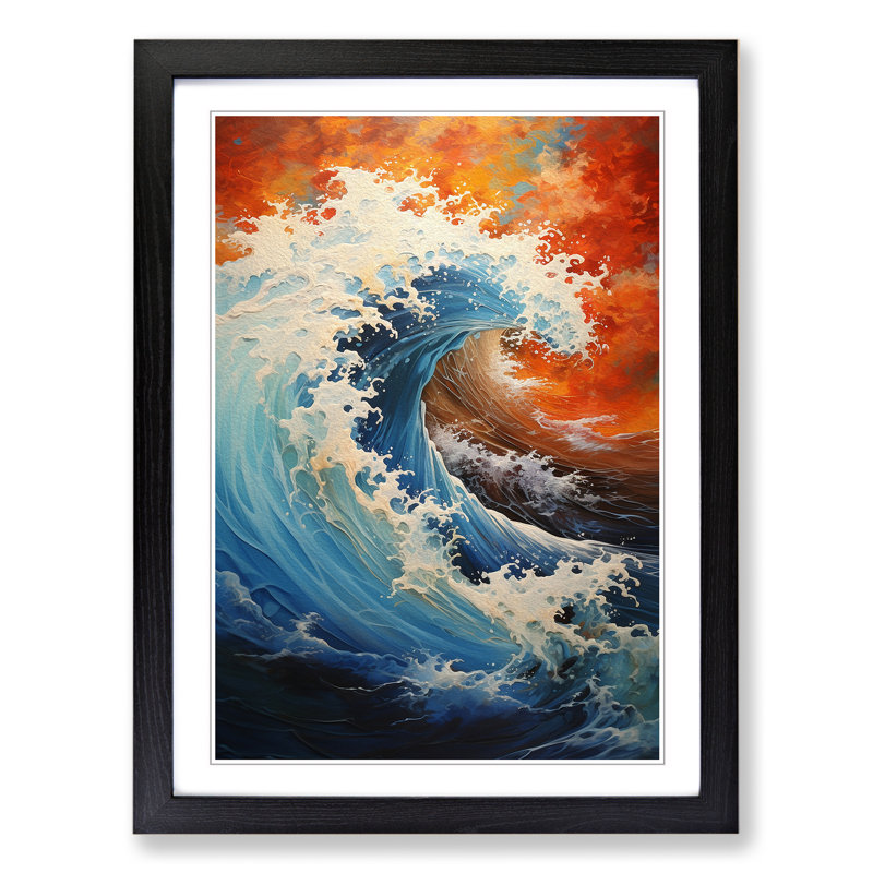 Wave Japanese Action Painting No.2 - Framed Print, 34cm H x 25cm W x 2cm D, Black