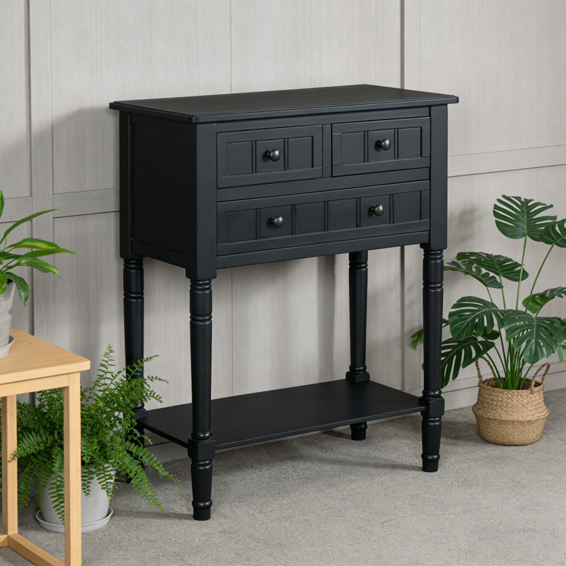Table basse mince avec tiroirs - Console étroite pour petits espaces, H 31,4 po x l 23,7 po x P 13 po, Noir