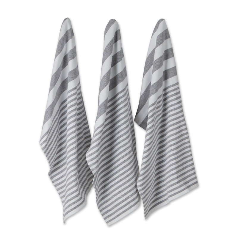 Cotton Stripe Waffle Tea Towel Kitchen Towel, Mineral