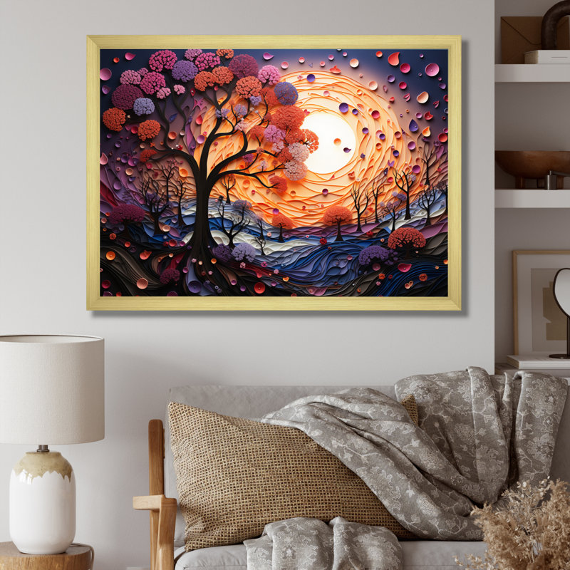 " Romantic Landscape Melting Hearts I ", 12" H x 20" W, Black Picture Framed