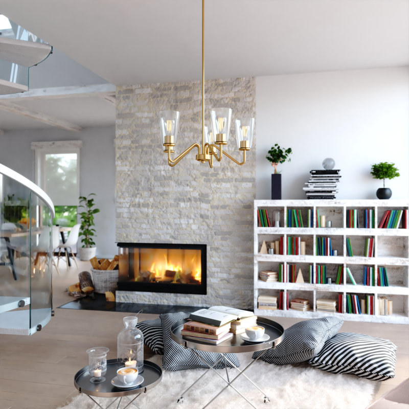 Therman 5 - Light Dimmable Shaded Chandelier, Brass