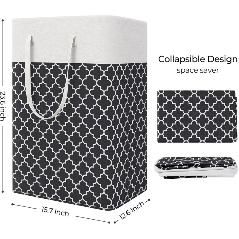 75l Clover Black Collapsible Laundry Hamper With Handles 