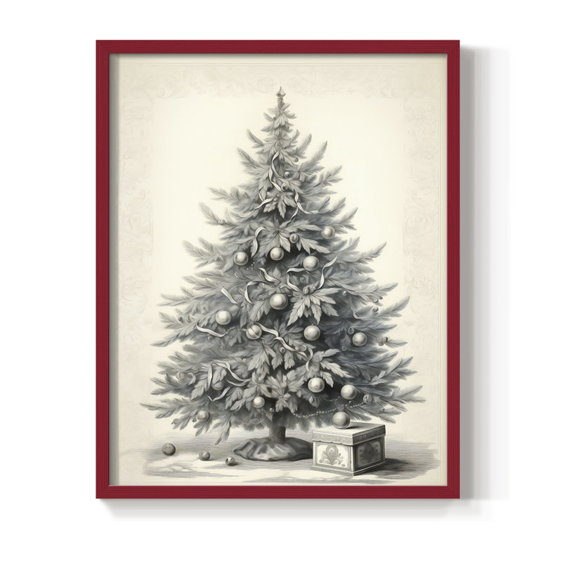 «Christmas Holiday Art CDLxxxix», reproduction d'art encadrée - bois massif, H 30 po x l 24 po, Rouge