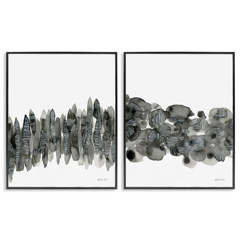 Abstrait gris anthracite Kindling, ensemble de 2 estampes numériques encadrées par Yvette St. Amant, H 14 po x l 11 po