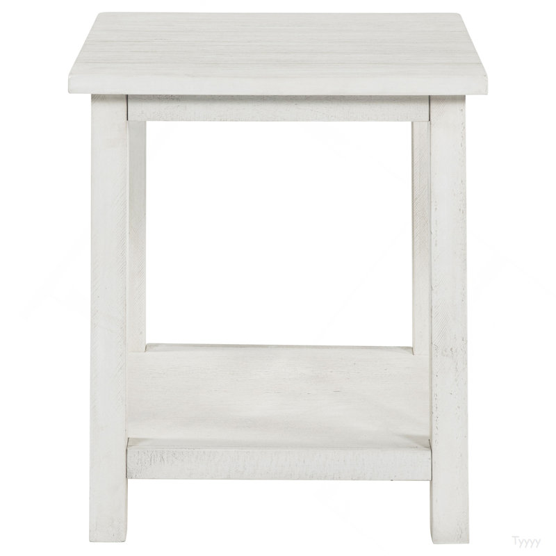 Table de bout en bois blanc patiné avec tablette Castleton