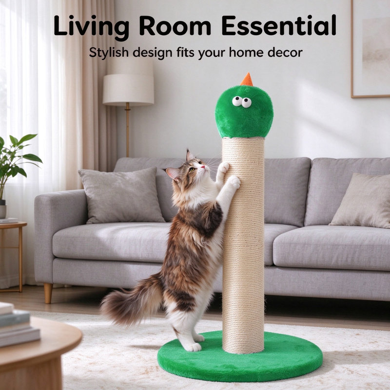 Griffoir géant de 56 cm avec corde en sisal et jouet suspendu interactif, poteau à griffer robuste pour chatons et grands chats, de couleur verte.