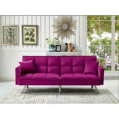 80'' Convertible Velvet Sofabed Sleeper Futon With 2 Pillows