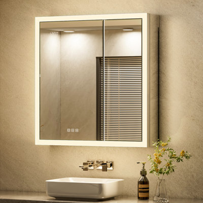 Ciyanna Recessed LED Lighted Medicine Cabinet with 3 Adjustable Shelves, Defogger, Outlets & USBs
