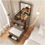 (48cm) (noyer) Bureau de coiffeuse 3 en 1 avec miroir Plip, petit ensemble de coiffeuse avec bureau en verre visible, coiffeuse compacte à maquillage avec 3 tiroirs
