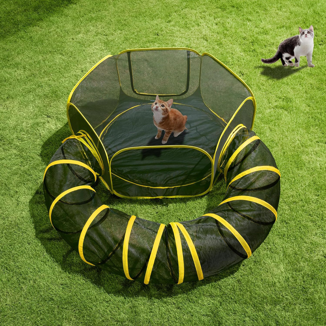 Outdoor Cat Enclosures 2-in-1 Portable Catio with Cat Tent, Circle Playpen Tunnel Tucker Murphy Pet™