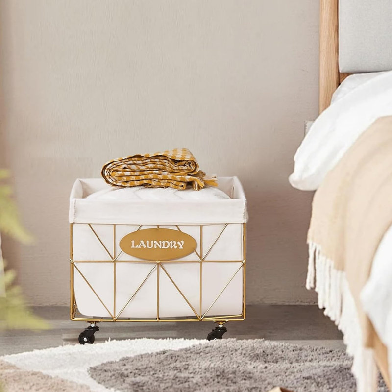 Collapsible Rolling Laundry Hamper, Gold, 14.6" H x 17" W x 16" D