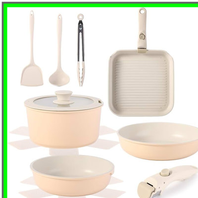 12-Piece Non-Stick Kitchen Cookware Set with Detachable Handles