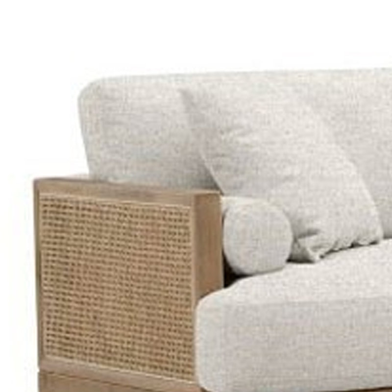 Canapé Senu, 2 coussins, coussin beige, rotin brun clair chêne 87 pouces, Brun chêne clair