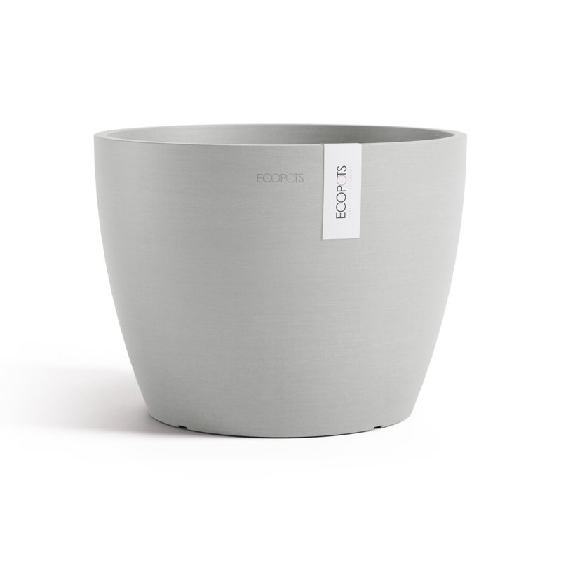 Ecopots Stockholm Indoor/Outdoor Modern Recycled Plastic Flower Pot Planter, White Gray, 9" H x 12" W x 12" D