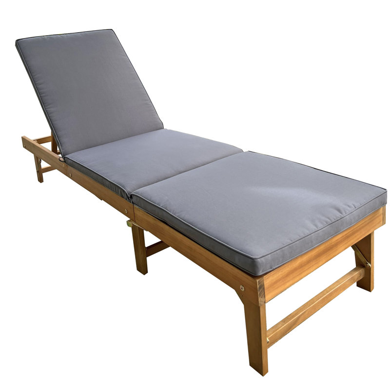 Méridienne pliable en bois d'acacia Harveylee avec coussin gris