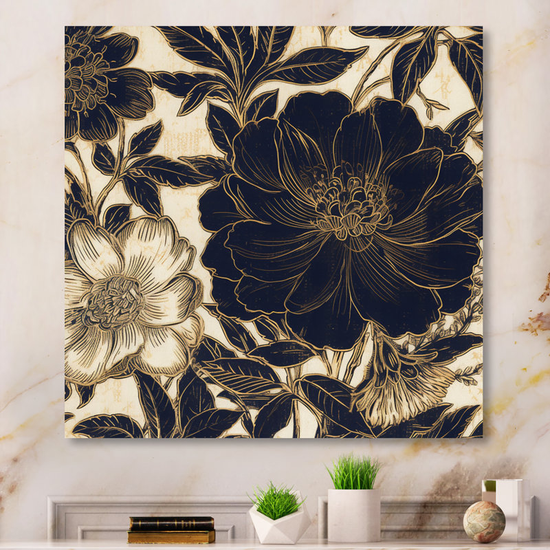 «Rytis Blue Gold Carnation Flower II», reproduction sur toile, H 16 po x l 16 po x P 1 po, Toile tendue