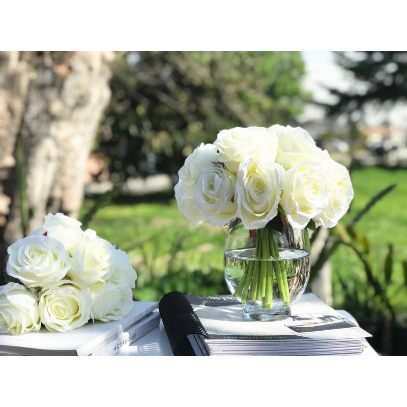 Tiges de roses artificielles ouvertes, Crème