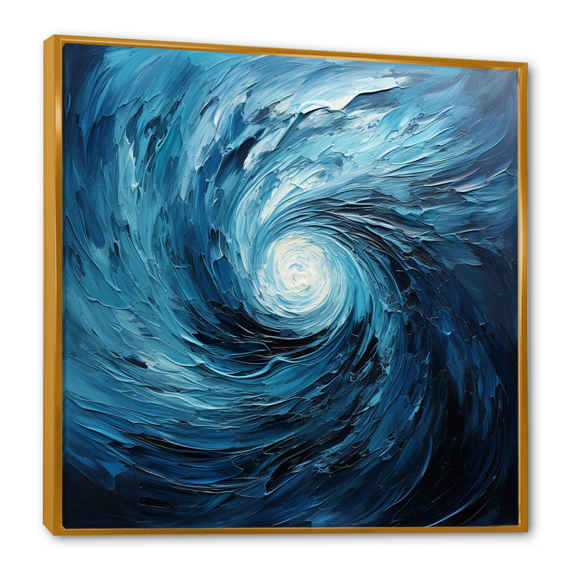 «Blue and White Emotion Spiral 3», art mural abstrait, Or, H 30 po x l 30 po