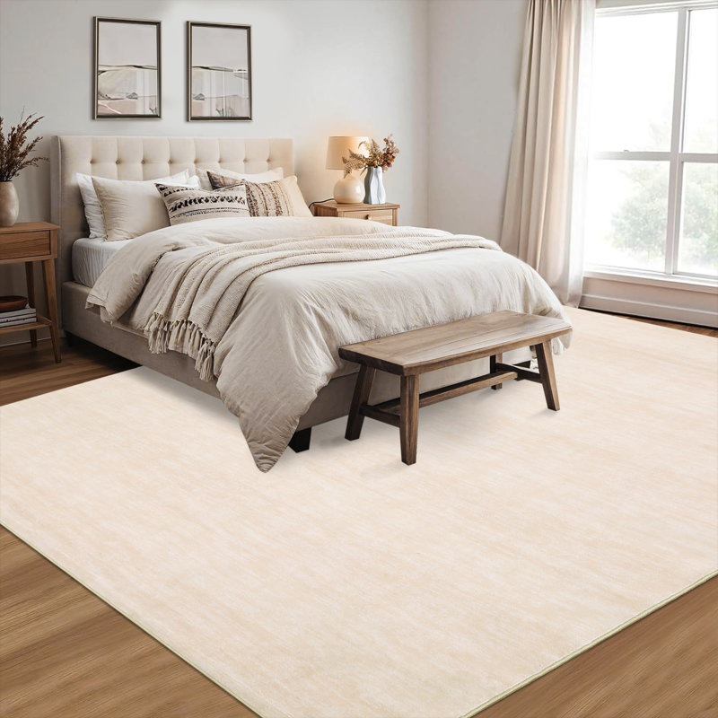 Machine Washable Rug with Rubber Backing for Living Room Modern Non-Slip Dining Room Rug Easy-Cleaning Solid Floor Carpet for Bedroom Hallway Kitchen Office Playroom