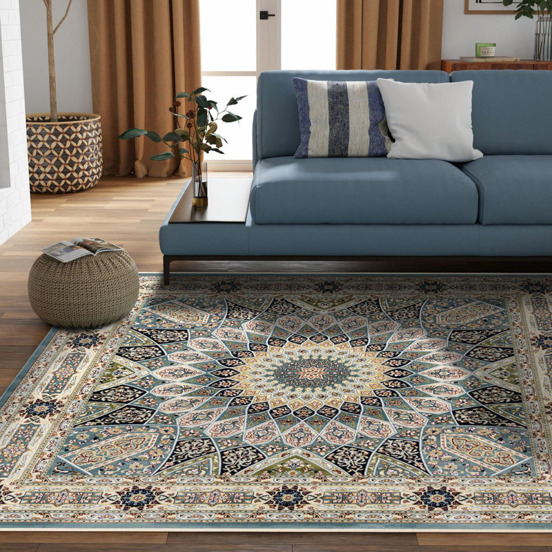 Jackson Oriental Blue Area Rug, Square 6'1", Blue