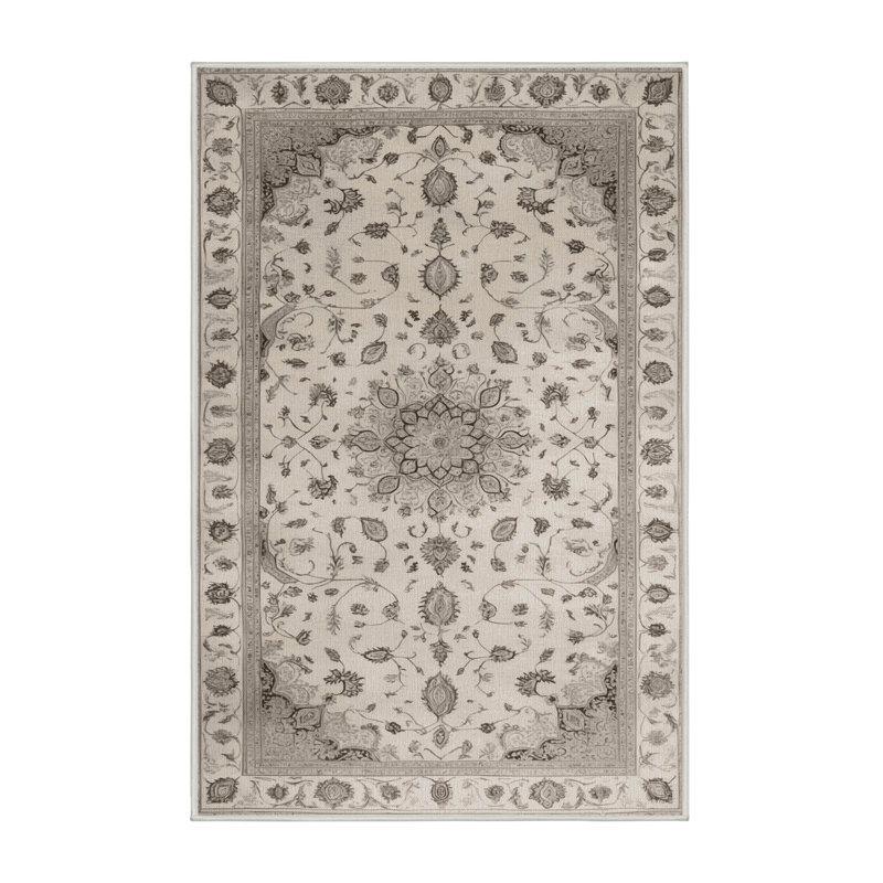 Tapis beige Tabriz lavable à la machine, Rectangle 7 pi x 9 pi