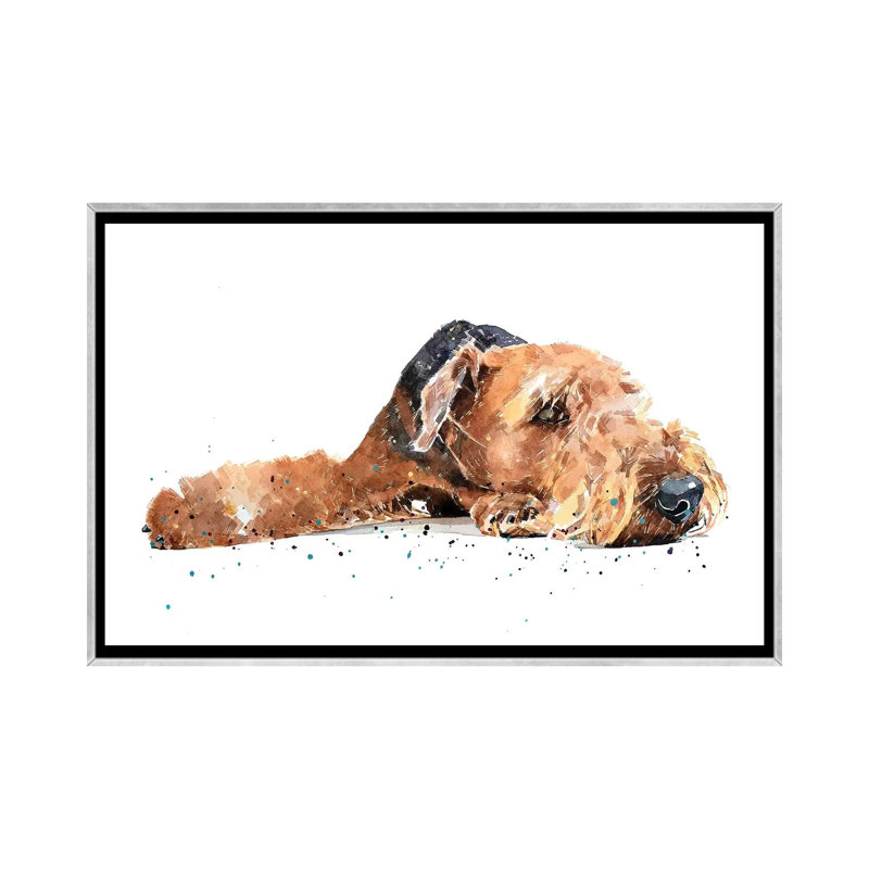 " Airedale " by EdsWatercolours, No Mat, Silver Framed Canvas, 26" H x 40" W x 1.5" D
