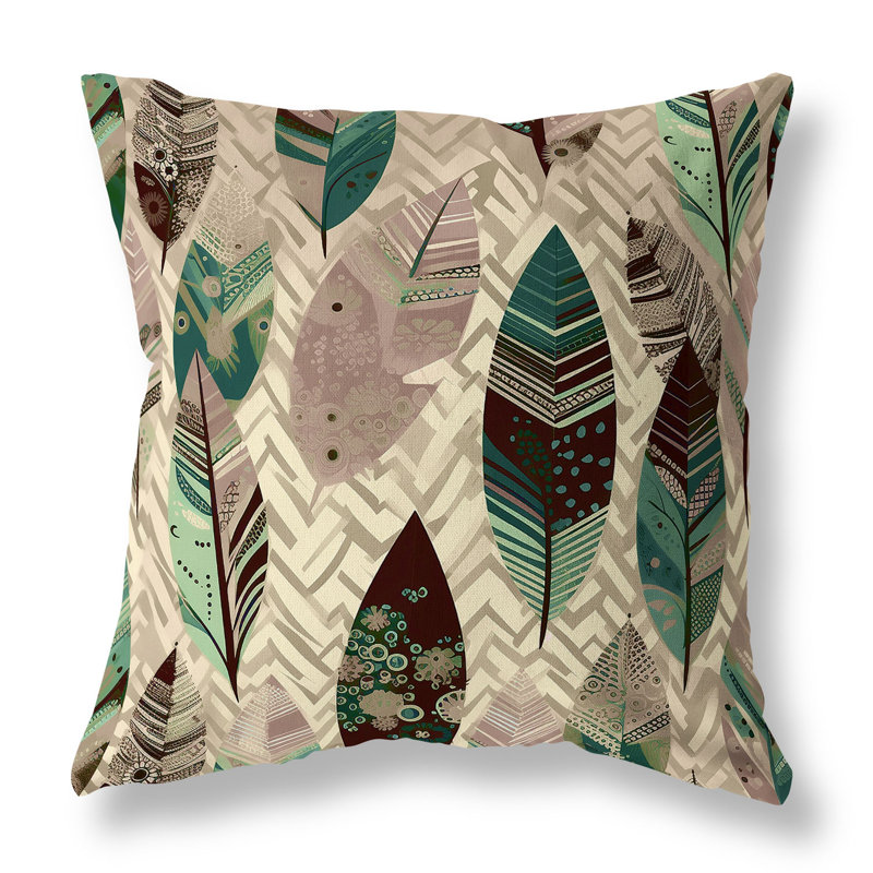 Oreiller réversible d'intérieur / extérieur Leafy, H 26 po x l 26 po, Floral beige / vert