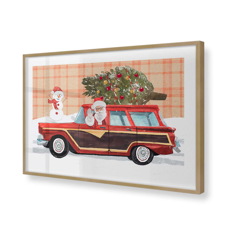 Imprimé wagon du Père Noël, H 12,25 po x l 15,25 po, Cadre simple brossé doré