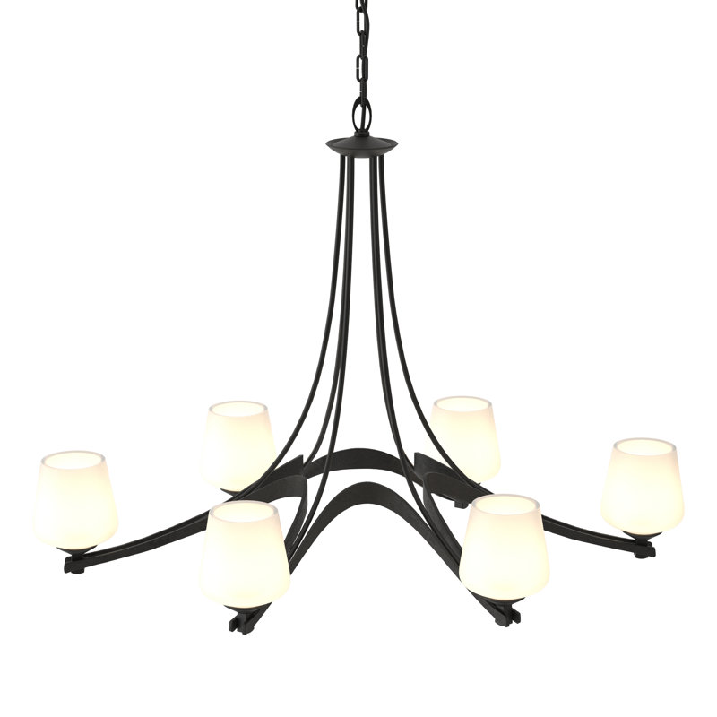 Oval Ribbon 6 - Light Shaded Classic/Traditional Chandelier, Black, Opal Glass