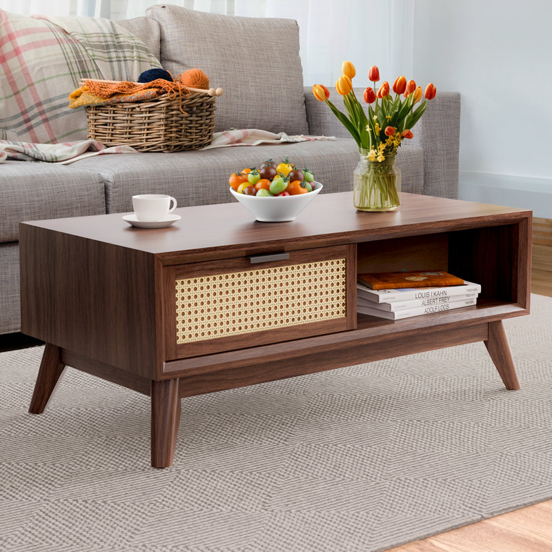Ailia Solid Wood Single Coffee Table, Walnut