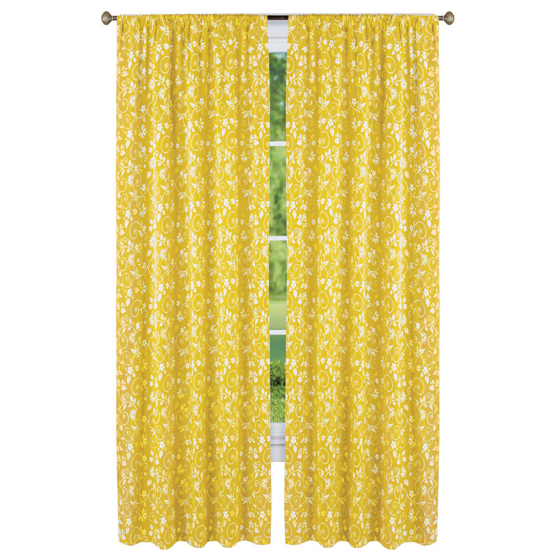 Floral Scrolling Vine Yellow Semi Sheer and Sheer Curtain