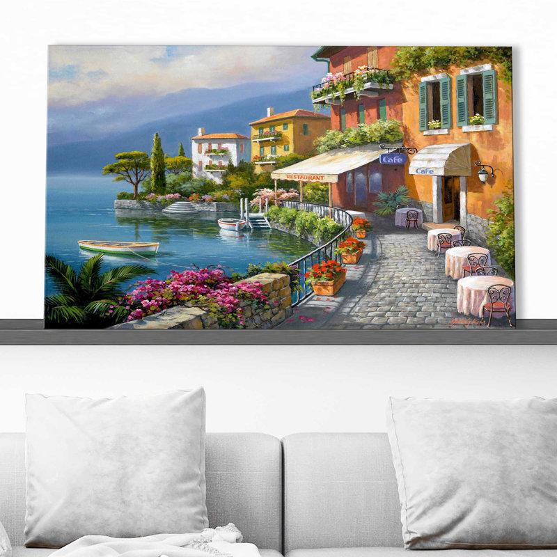 Seaside Bistro Café par - Peinture, Toile tendue, H 36 po x l 60 po, No Frame