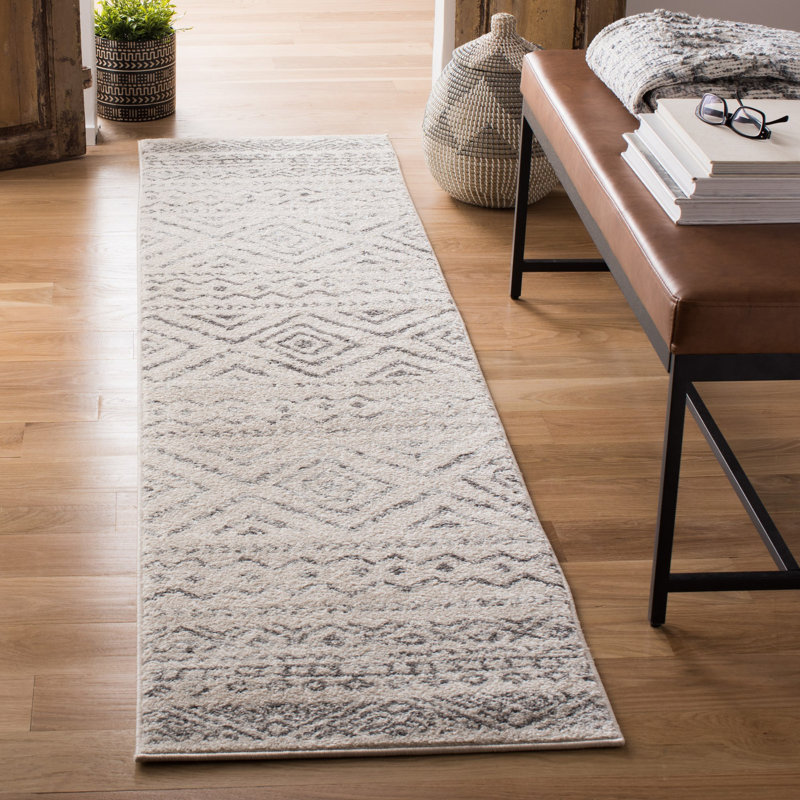 Tapis ivoire / gris Rentschler Southwestern, Tapis de couloir 2 pi x 8 pi