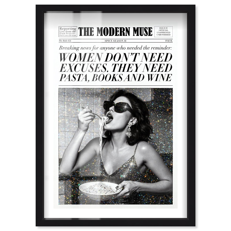 Art mural Pasta Shadowbox Print Glam par Notoriart, cadre noir, 30 x 45, H 46 po x l 31 po, Cadre noir
