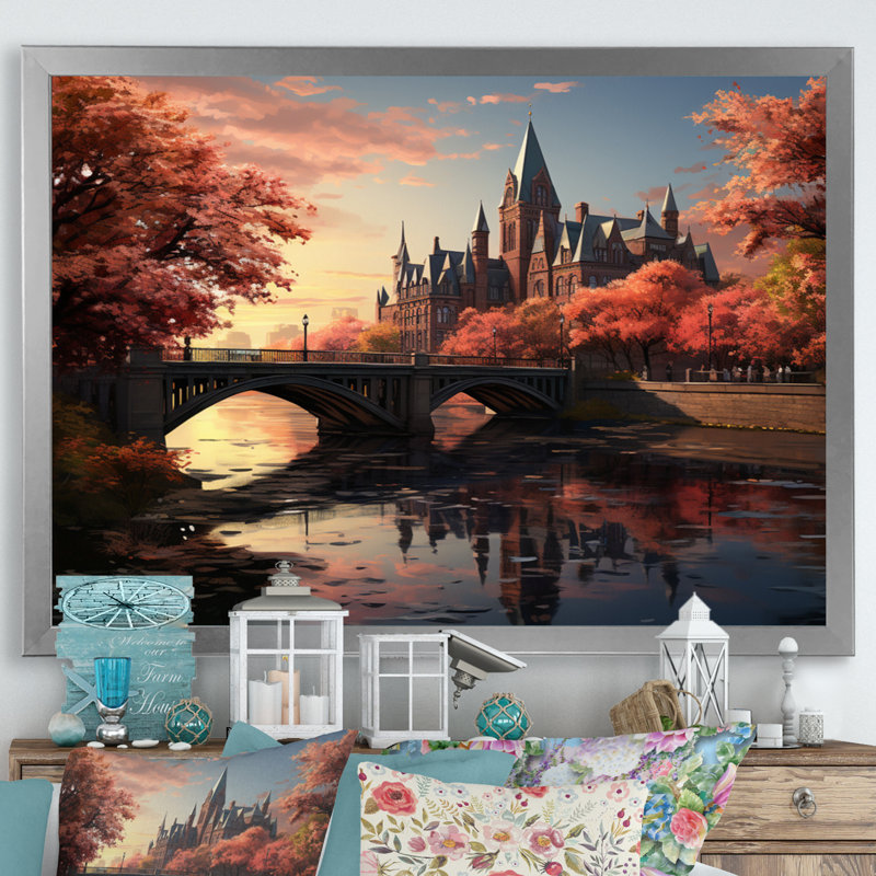 «College On Pond Memories» sur toile, Cadre photo argenté, H 34 po x l 44 po x P 1,5 po