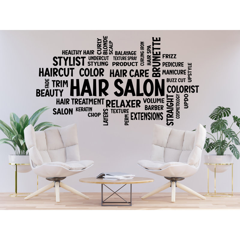 Adhésif décoratif nuage de mots sur mesure pour salon de coiffure, 20 po x 35 po, Beige