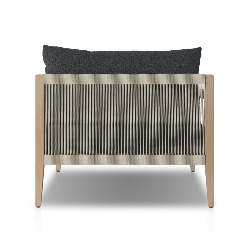 Kristine Outdoor Teak Wood Chaise Lounge , Cushion Included, Washed Brown/Gray, Fiqa Slate Boucle