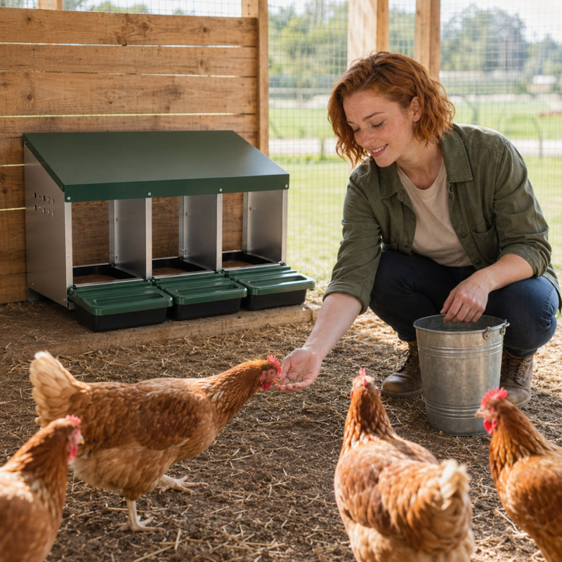 Nichoir à poules en acier galvanisé à 3 compartiments + poulailler de jardin + sans support, avec tapis rembourrés et couvercle vert de 0,8 mm