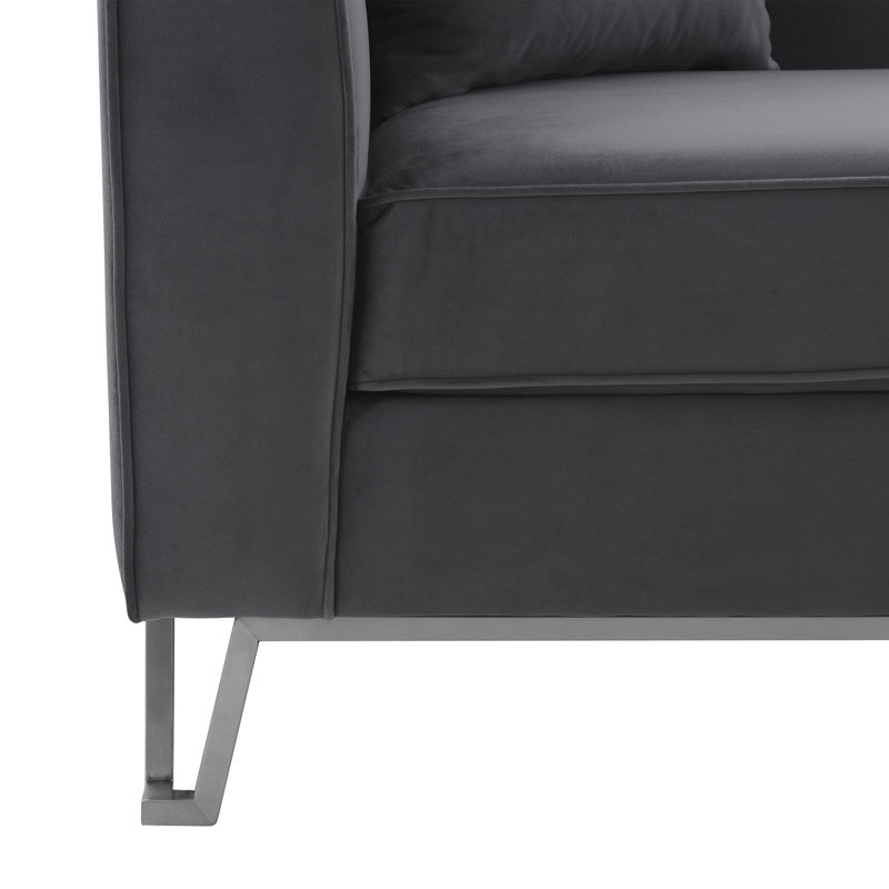 Canapé rembourré en tissu gris 90 po avec pieds en acier inoxydable brossé Wynnora