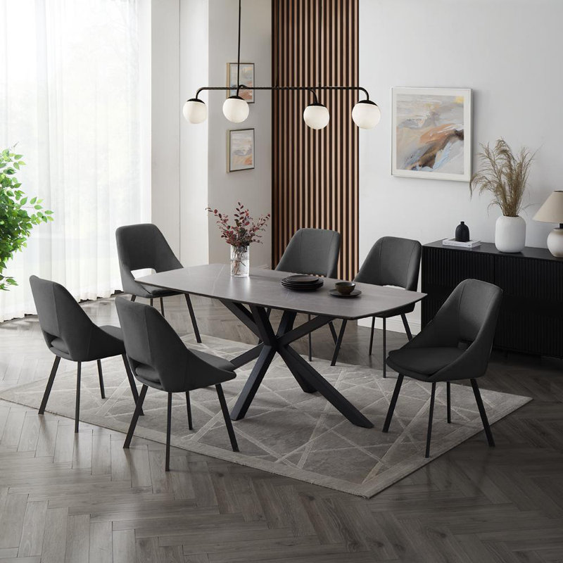 Deanie 6 - Person Dining Set, Dark Gray, 75cm H x 150cm W x 80cm L