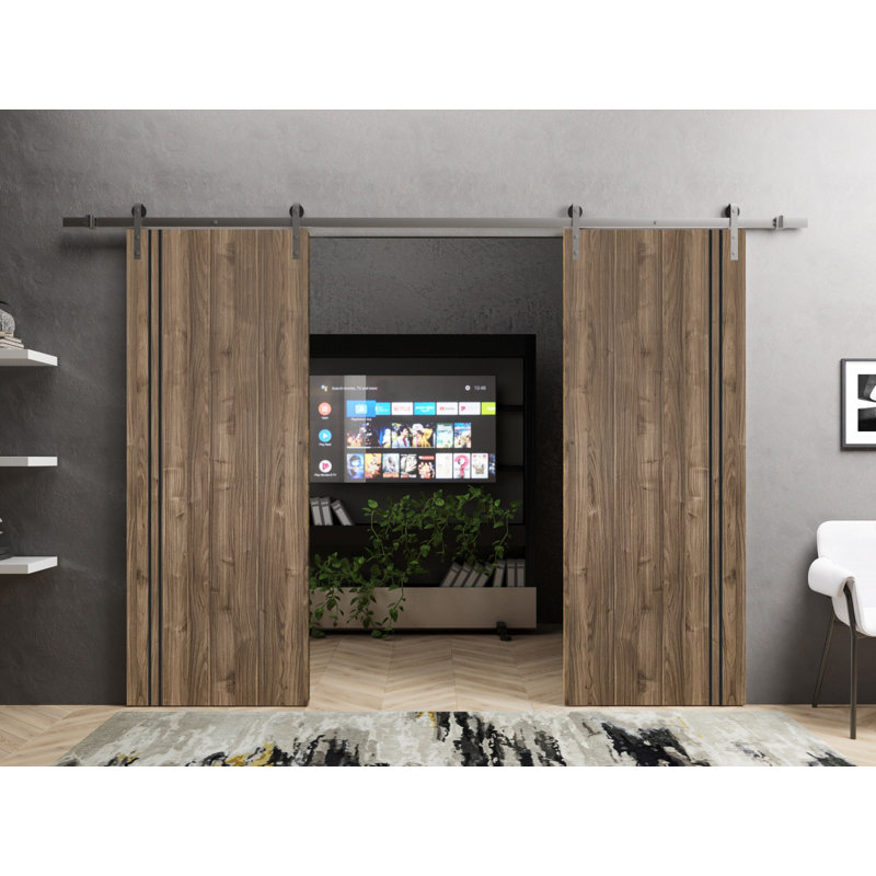 Porte de grange en bois massif massif, Noyer, 56 po x 96 po