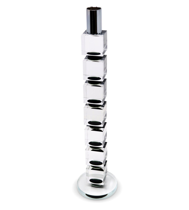 Crystal Candlestick Block Design Tall, 14.5'' H x 3'' W x 3'' D