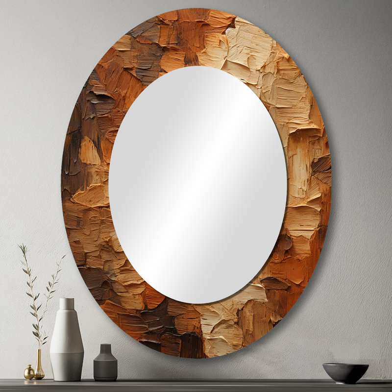 Brown tree bark Essence 2 - Landscapes Oval Decorative Mirror On Metal, 43" H x 33" W