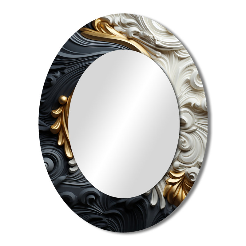 Miroir mural ovale or blanc et or blanc liquide, 43 po x 33 po
