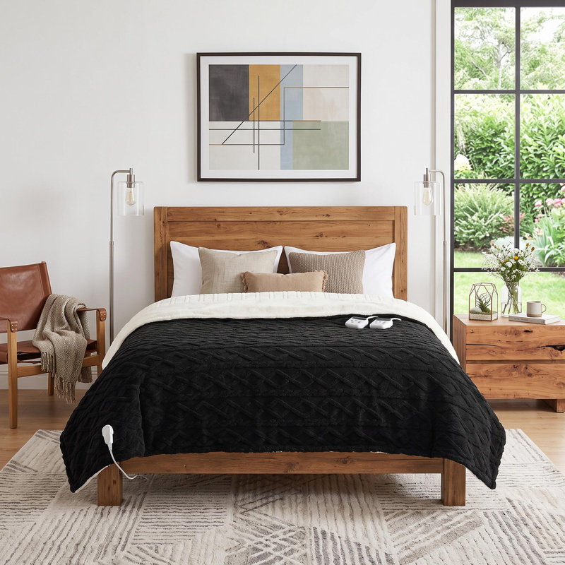 Couverture chauffante en sherpa avec 10 niveaux de chaleur et arrêt automatique réglable, 62*84 inches, Black