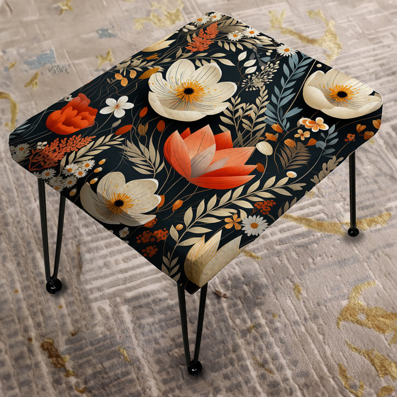 Lachenit - Elegant White Country Blossom Charm - Floral Rectangle Ottoman