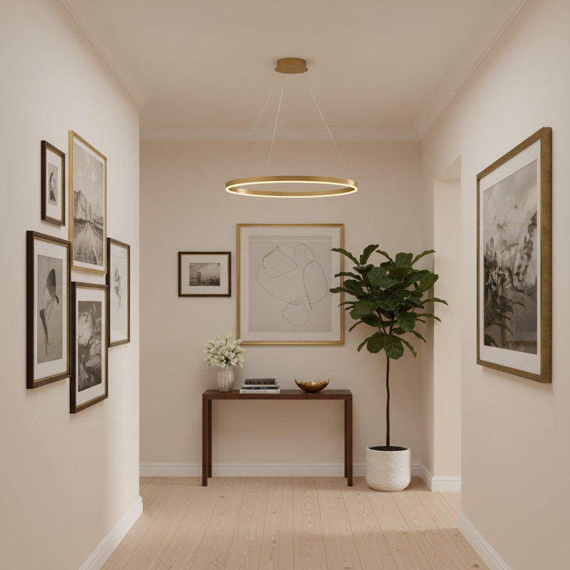 Stockham 1-Light Chandelier Round Circle LED Kitchen Island Pendant Remote Dimming, Gold, 3.5" H x 24" W x 24" D